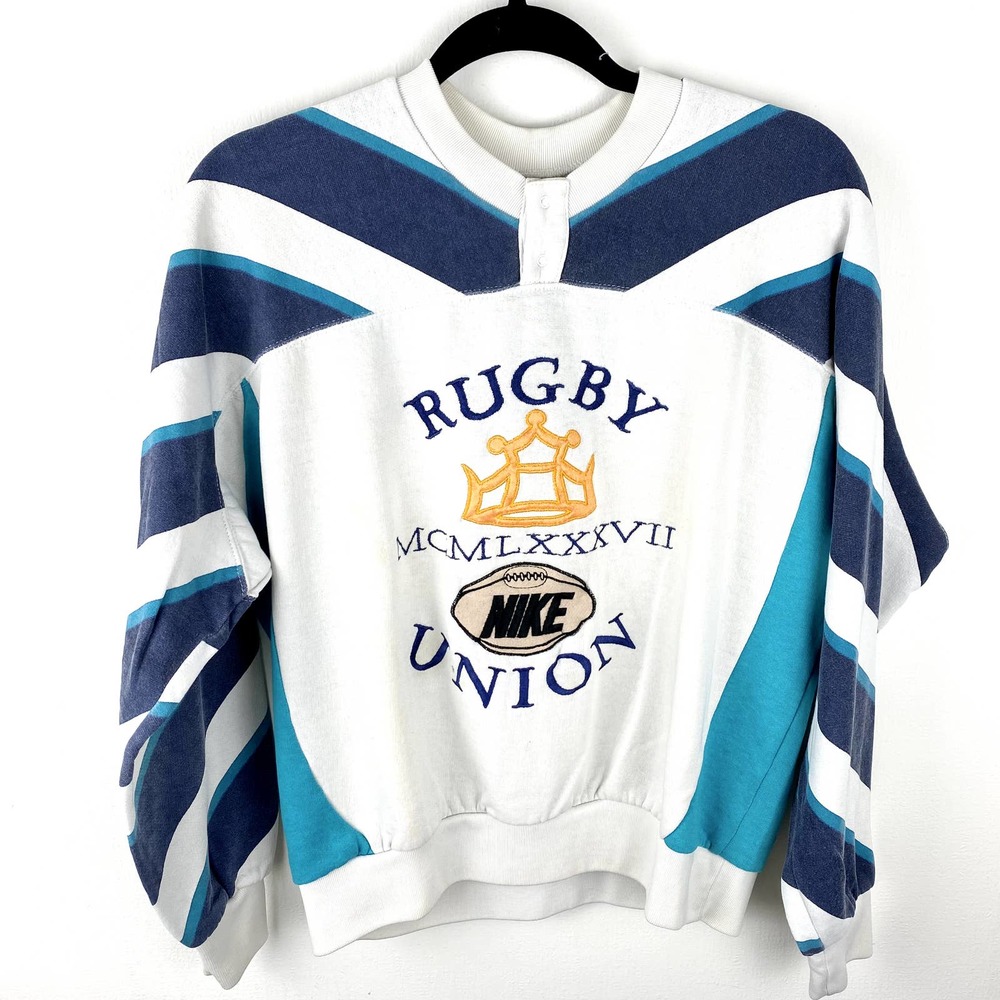 Vintage 80s 90s Nike Rugby Union Colorblock Crewneck Embroidered Size L